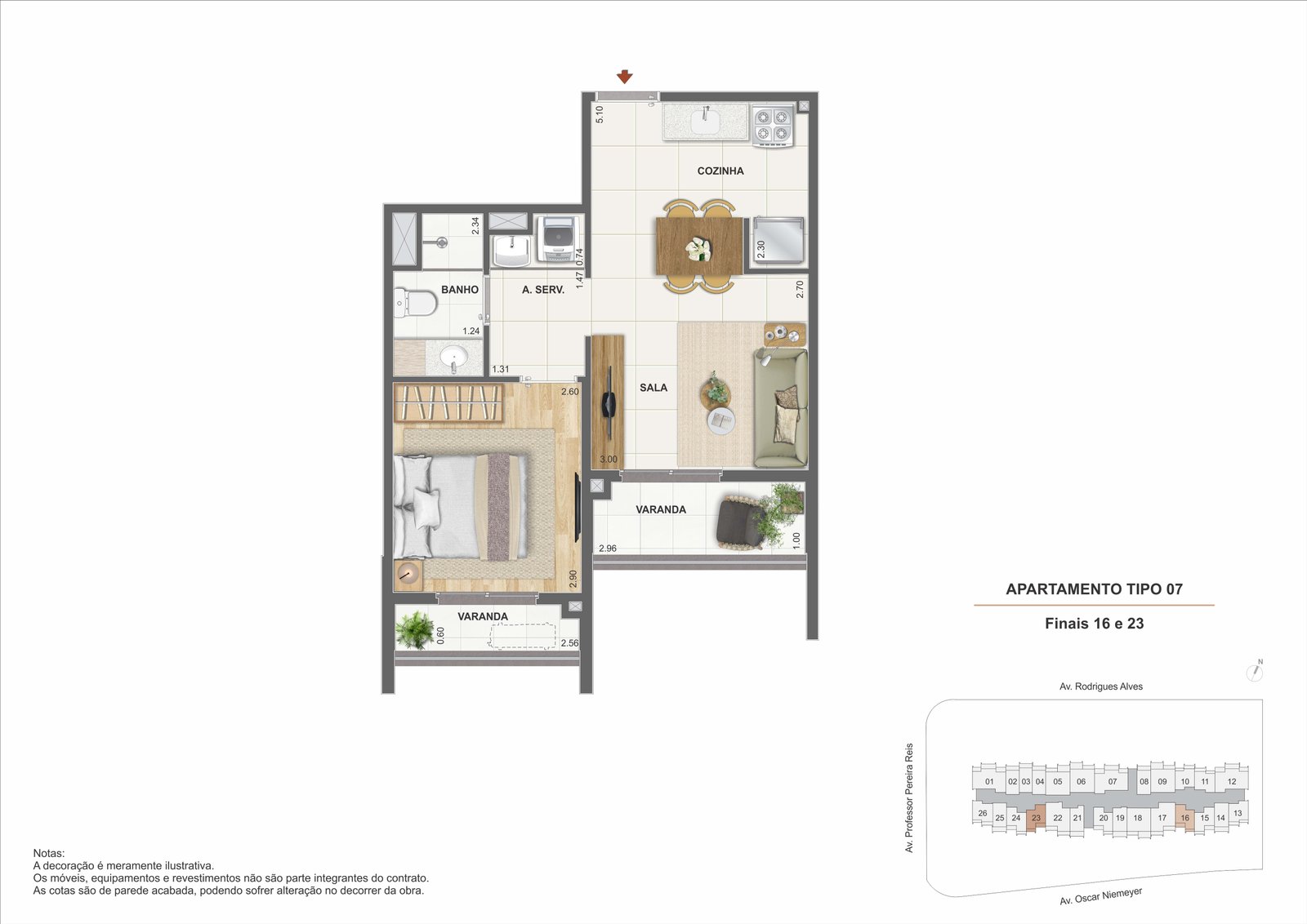 Perspectiva do apartamento de 1 quarto